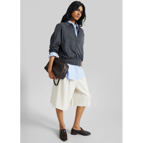The Frankie Shop Martel Pleated Bermuda Shorts - Cream - Oversized Minimalist Shorts in Ivory - Shop at Luxury Shoes 
