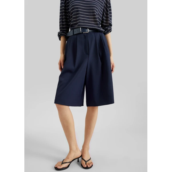 The Frankie Shop Martel Pleated Bermuda Shorts - Navy - Oversized Minimalist Shorts in Blue - Shop at Luxury Shoes 