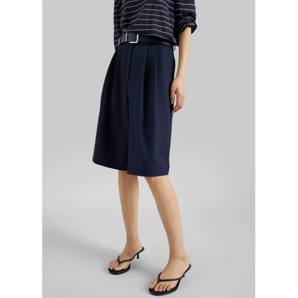 The Frankie Shop Martel Pleated Bermuda Shorts - Navy - Oversized Minimalist Shorts in Blue - Shop at Luxury Shoes 