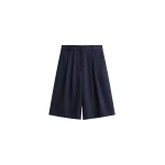 The Frankie Shop Martel Pleated Bermuda Shorts - Navy - Oversized Minimalist Shorts in Blue - Shop at Luxury Shoes 