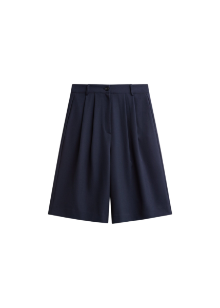 The Frankie Shop Martel Pleated Bermuda Shorts - Navy - Oversized Minimalist Shorts in Blue - Shop at Luxury Shoes 