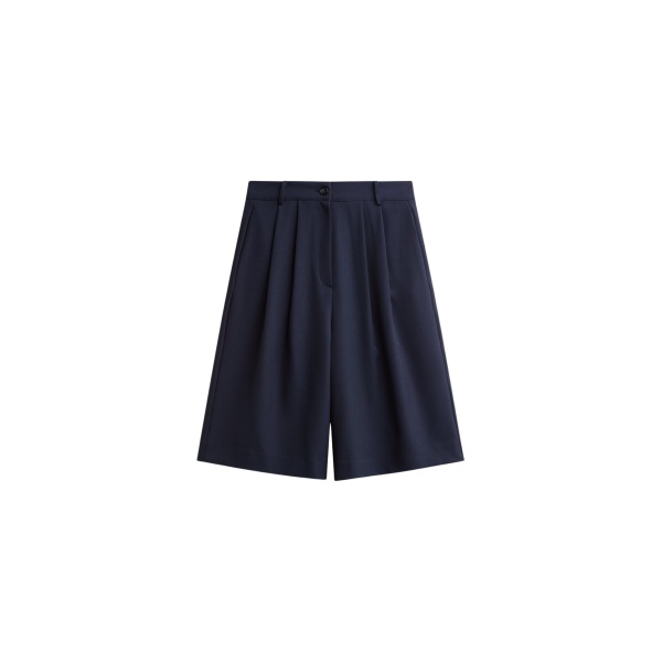 The Frankie Shop Martel Pleated Bermuda Shorts - Navy - Oversized Minimalist Shorts in Blue - Shop at Luxury Shoes 