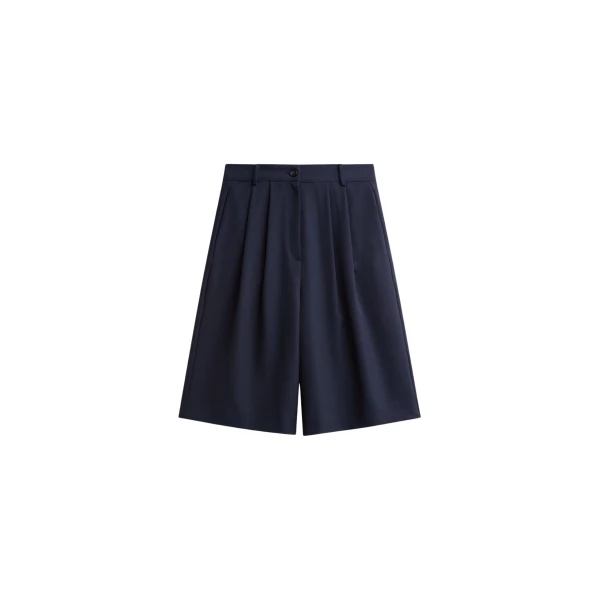 The Frankie Shop Martel Pleated Bermuda Shorts - Navy - Oversized Minimalist Shorts in Blue - Shop at Luxury Shoes 