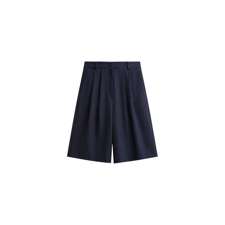 The Frankie Shop Martel Pleated Bermuda Shorts - Navy - Oversized Minimalist Shorts in Blue - Shop at Luxury Shoes 