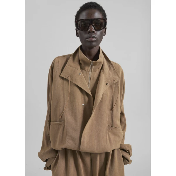 The Frankie Shop Marvin Linen Jumpsuit - Camel - Oversized Minimalist Jumpsuit in Beige - Shop at Luxury Shoes 