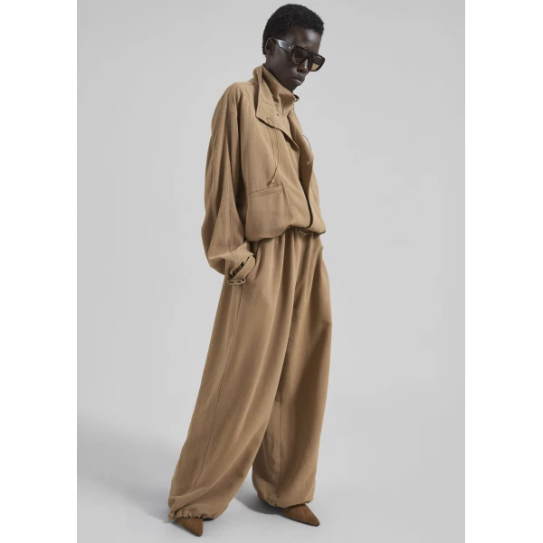 The Frankie Shop Marvin Linen Jumpsuit - Camel - Oversized Minimalist Jumpsuit in Beige - Shop at Luxury Shoes 