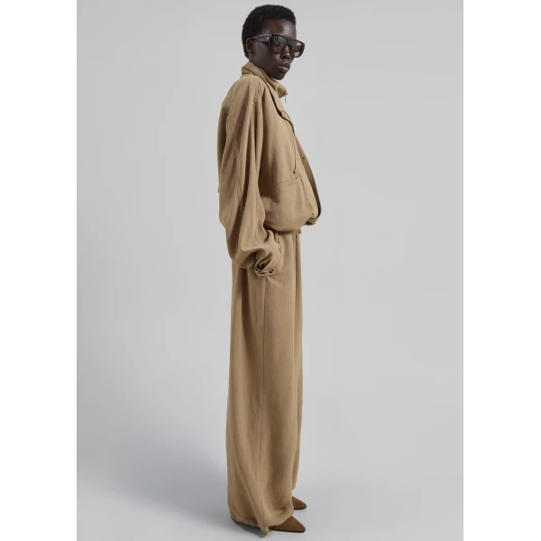 The Frankie Shop Marvin Linen Jumpsuit - Camel - Oversized Minimalist Jumpsuit in Beige - Shop at Luxury Shoes 