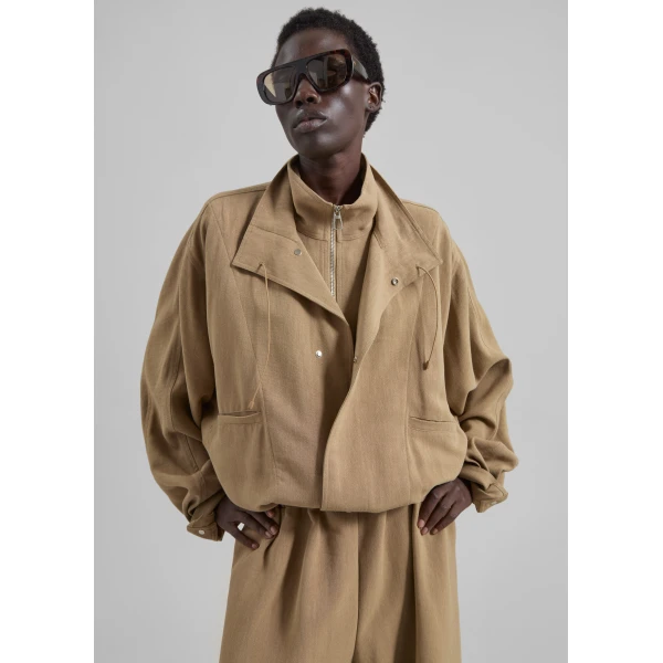 The Frankie Shop Marvin Linen Jumpsuit - Camel - Oversized Minimalist Jumpsuit in Beige - Shop at Luxury Shoes 
