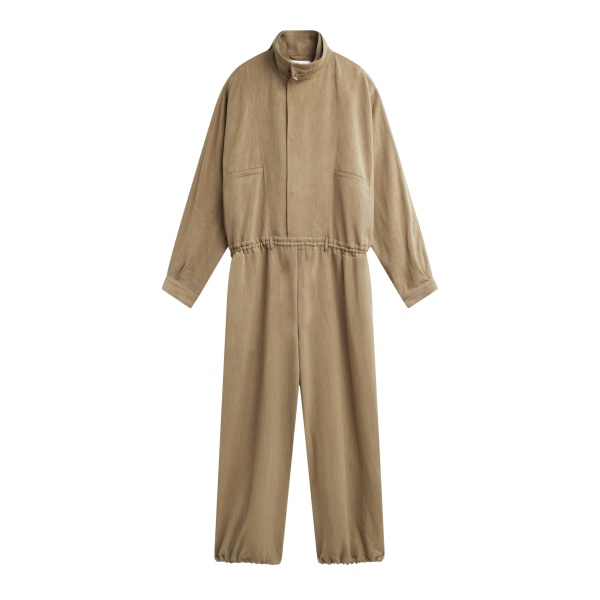 The Frankie Shop Marvin Linen Jumpsuit - Camel - Oversized Minimalist Jumpsuit in Beige - Shop at Luxury Shoes 