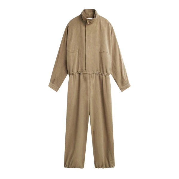 The Frankie Shop Marvin Linen Jumpsuit - Camel - Oversized Minimalist Jumpsuit in Beige - Shop at Luxury Shoes 