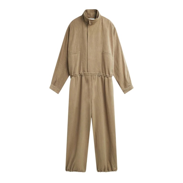 The Frankie Shop Marvin Linen Jumpsuit - Camel - Oversized Minimalist Jumpsuit in Beige - Shop at Luxury Shoes 