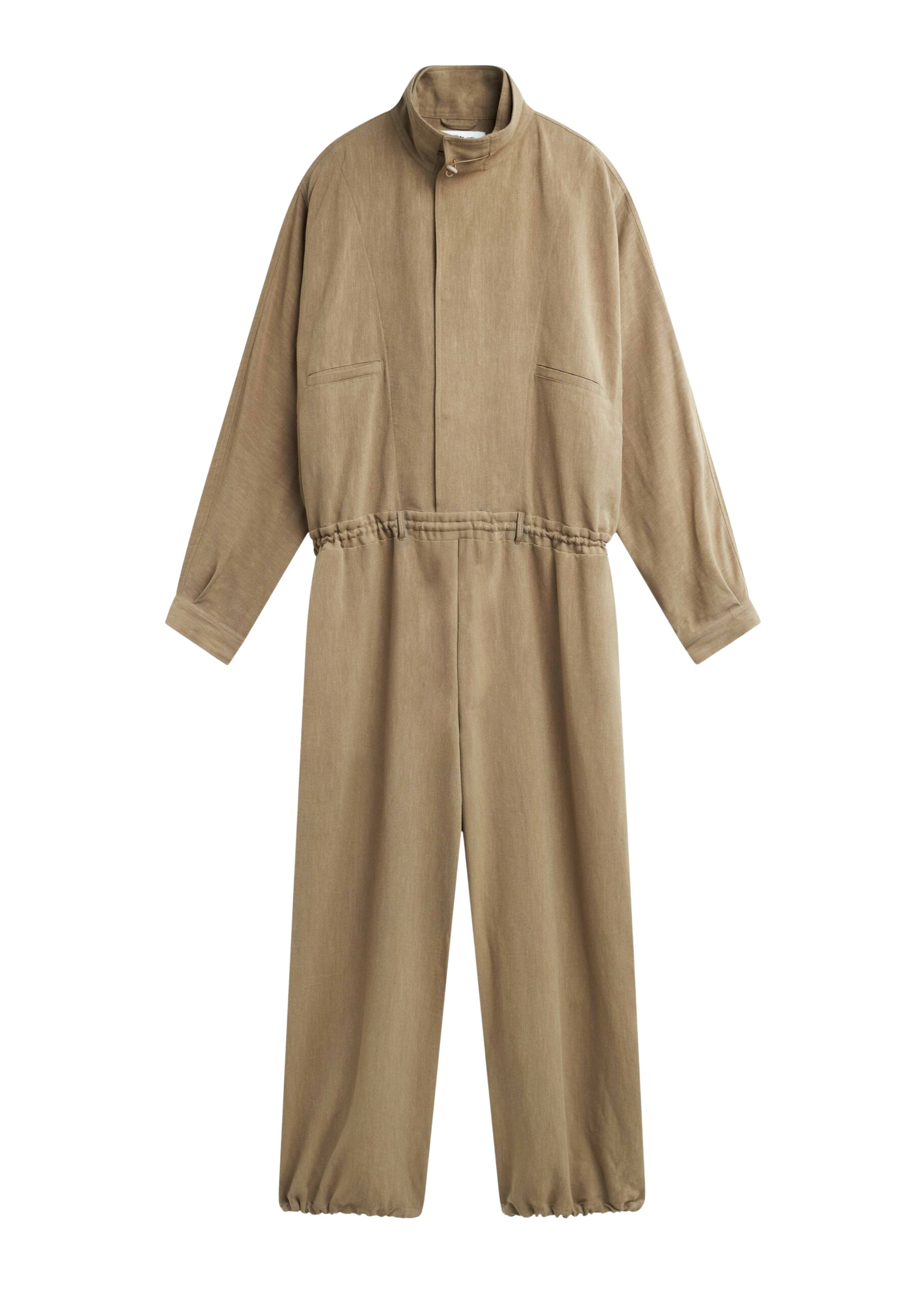 The Frankie Shop Marvin Linen Jumpsuit - Camel - Oversized Minimalist Jumpsuit in Beige - Shop at Luxury Shoes 