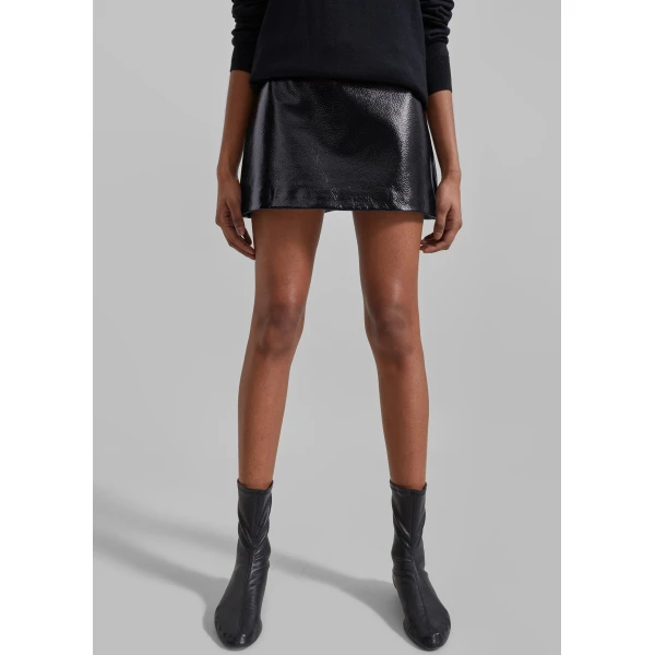 The Frankie Shop Mary Crackled Faux Leather Mini Skirt - Black - Oversized Minimalist Skirts in Black - Shop at Luxury Shoes 