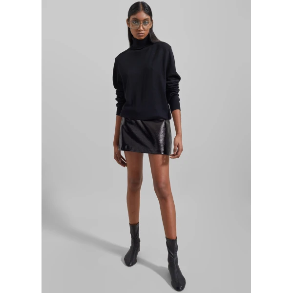 The Frankie Shop Mary Crackled Faux Leather Mini Skirt - Black - Oversized Minimalist Skirts in Black - Shop at Luxury Shoes 