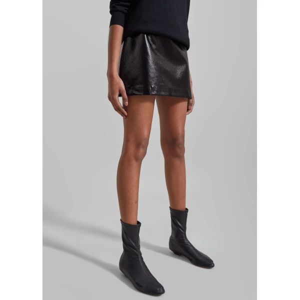 The Frankie Shop Mary Crackled Faux Leather Mini Skirt - Black - Oversized Minimalist Skirts in Black - Shop at Luxury Shoes 