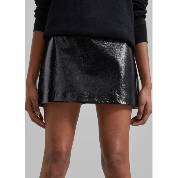 The Frankie Shop Mary Crackled Faux Leather Mini Skirt - Black - Oversized Minimalist Skirts in Black - Shop at Luxury Shoes 