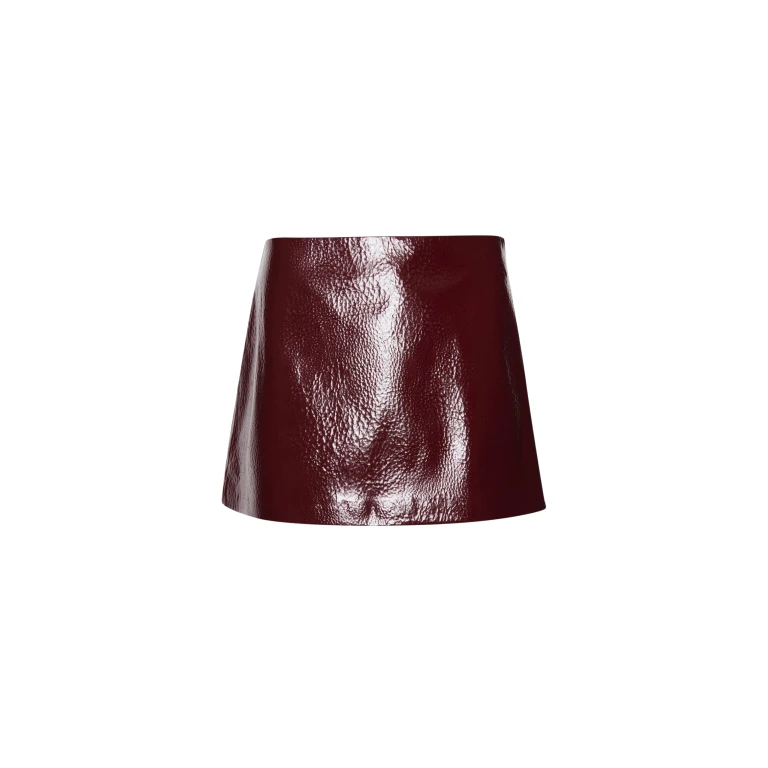 The Frankie Shop Mary Crackled Faux Leather Mini Skirt - Burgundy - Oversized Minimalist Skirts in Red - Shop at Luxury Shoes 