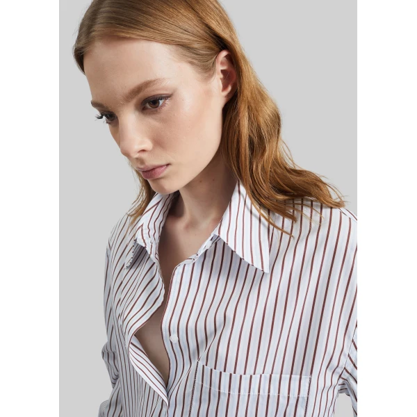 The Frankie Shop Maud Oversized Cotton Poplin Shirt - Dark Red/Light Blue - Oversized Minimalist Tops in Multicolour - Shop at Luxury Shoes 