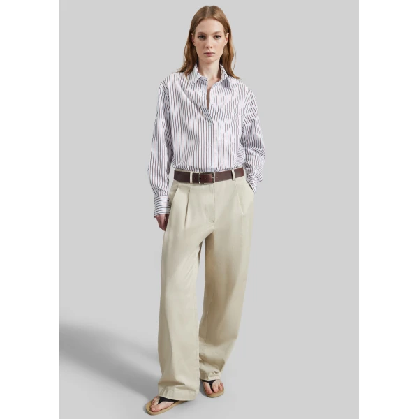 The Frankie Shop Maud Oversized Cotton Poplin Shirt - Dark Red/Light Blue - Oversized Minimalist Tops in Multicolour - Shop at Luxury Shoes 