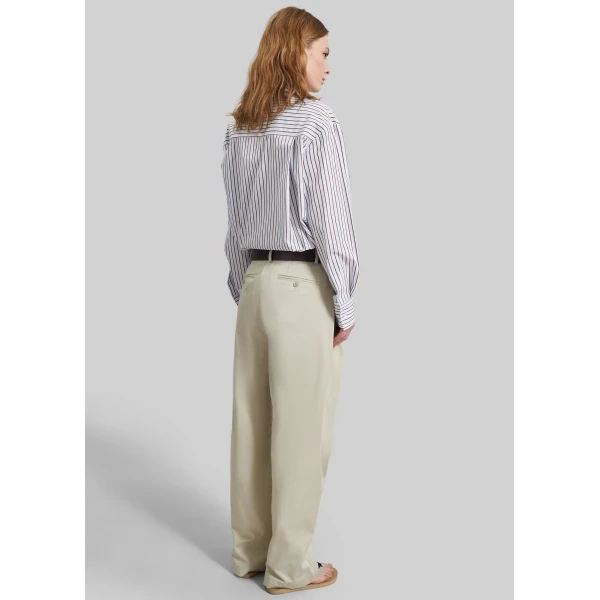 The Frankie Shop Maud Oversized Cotton Poplin Shirt - Dark Red/Light Blue - Oversized Minimalist Tops in Multicolour - Shop at Luxury Shoes 