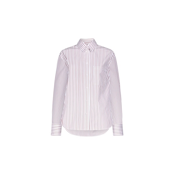 The Frankie Shop Maud Oversized Cotton Poplin Shirt - Dark Red/Light Blue - Oversized Minimalist Tops in Multicolour - Shop at Luxury Shoes 