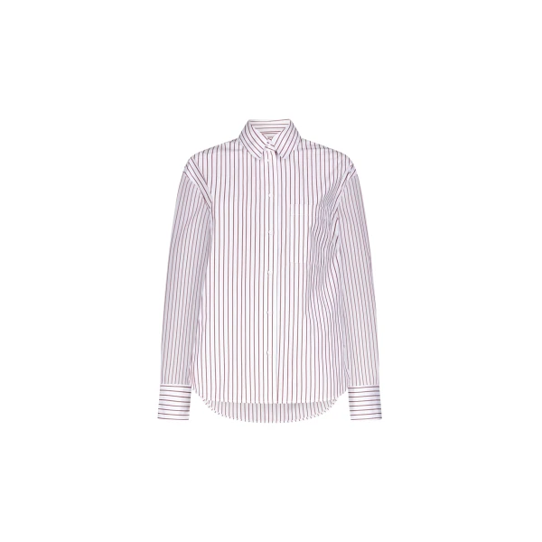 The Frankie Shop Maud Oversized Cotton Poplin Shirt - Dark Red/Light Blue - Oversized Minimalist Tops in Multicolour - Shop at Luxury Shoes 