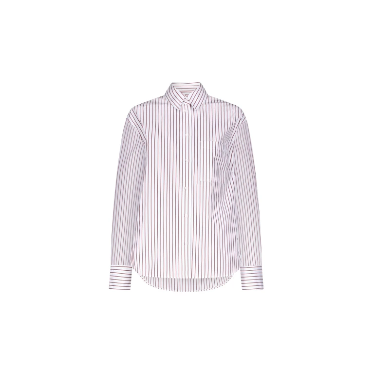 The Frankie Shop Maud Oversized Cotton Poplin Shirt - Dark Red/Light Blue - Oversized Minimalist Tops in Multicolour - Shop at Luxury Shoes 