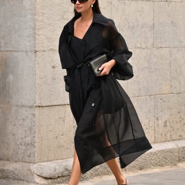 The Frankie Shop Mavis Oversized Sheer Trench – Black Coat, view 2