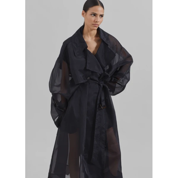 The Frankie Shop Mavis Oversized Sheer Trench - Black - Oversized Minimalist Coats in Black - Shop at Luxury Shoes 