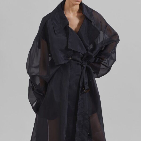 The Frankie Shop Mavis Oversized Sheer Trench – Black Coat, view 3
