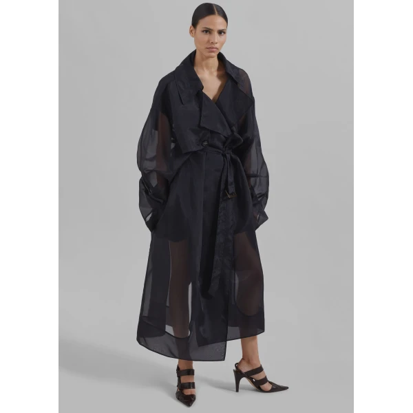 The Frankie Shop Mavis Oversized Sheer Trench - Black - Oversized Minimalist Coats in Black - Shop at Luxury Shoes 
