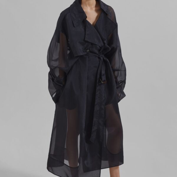 The Frankie Shop Mavis Oversized Sheer Trench – Black Coat, view 4