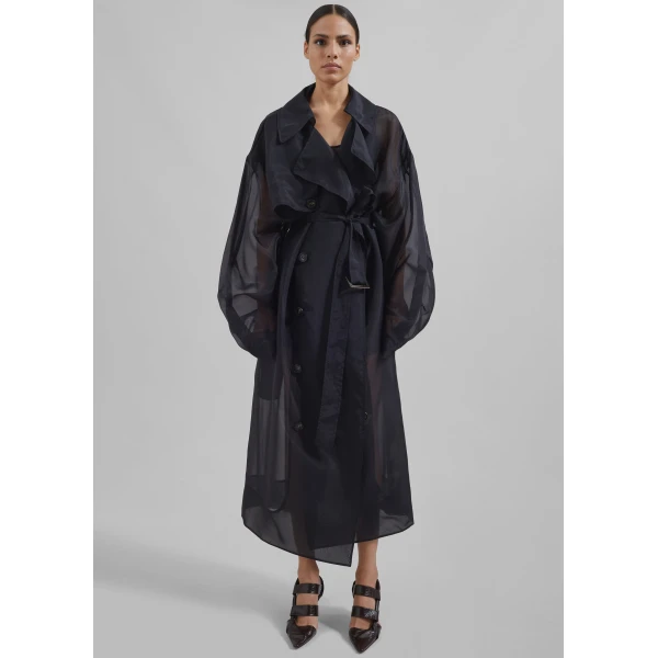 The Frankie Shop Mavis Oversized Sheer Trench - Black - Oversized Minimalist Coats in Black - Shop at Luxury Shoes 