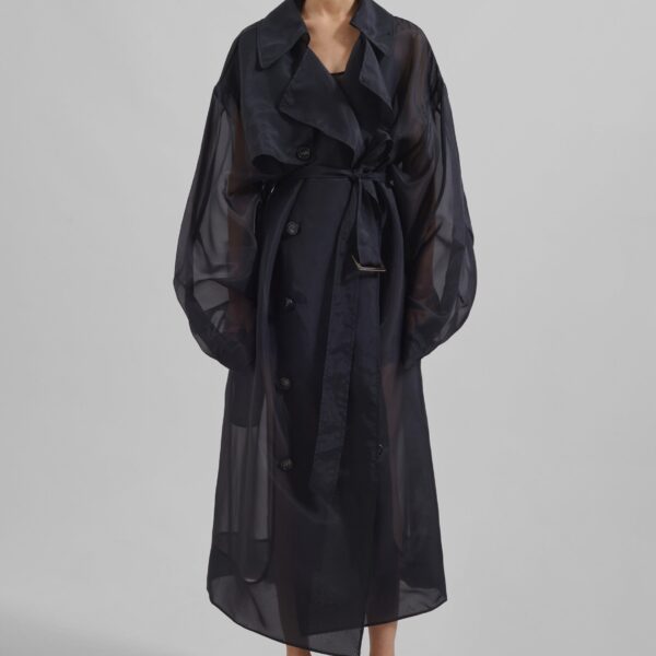 The Frankie Shop Mavis Oversized Sheer Trench – Black Coat, view 5