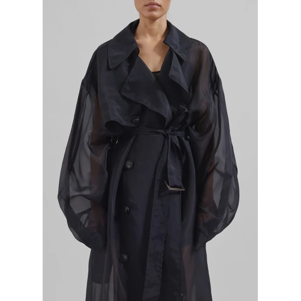 The Frankie Shop Mavis Oversized Sheer Trench - Black - Oversized Minimalist Coats in Black - Shop at Luxury Shoes 