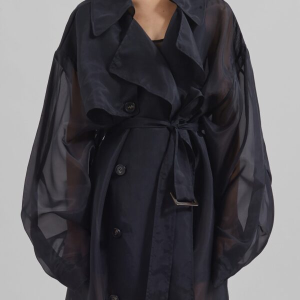 The Frankie Shop Mavis Oversized Sheer Trench – Black Coat, view 6