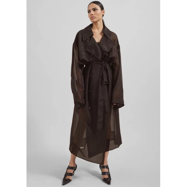 The Frankie Shop Mavis Oversized Sheer Trench - Brown - Oversized Minimalist Coats in Beige - Shop at Luxury Shoes 