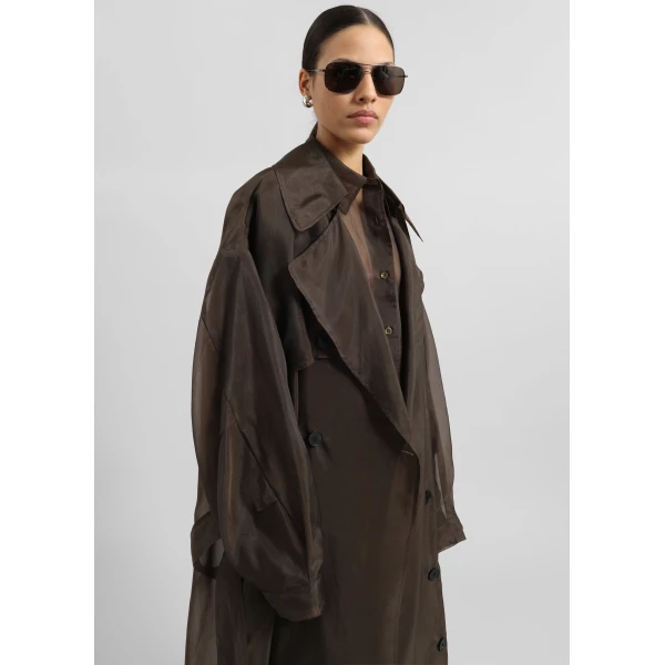The Frankie Shop Mavis Oversized Sheer Trench - Brown - Oversized Minimalist Coats in Beige - Shop at Luxury Shoes 