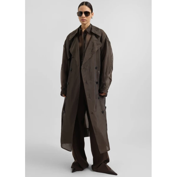 The Frankie Shop Mavis Oversized Sheer Trench - Brown - Oversized Minimalist Coats in Beige - Shop at Luxury Shoes 