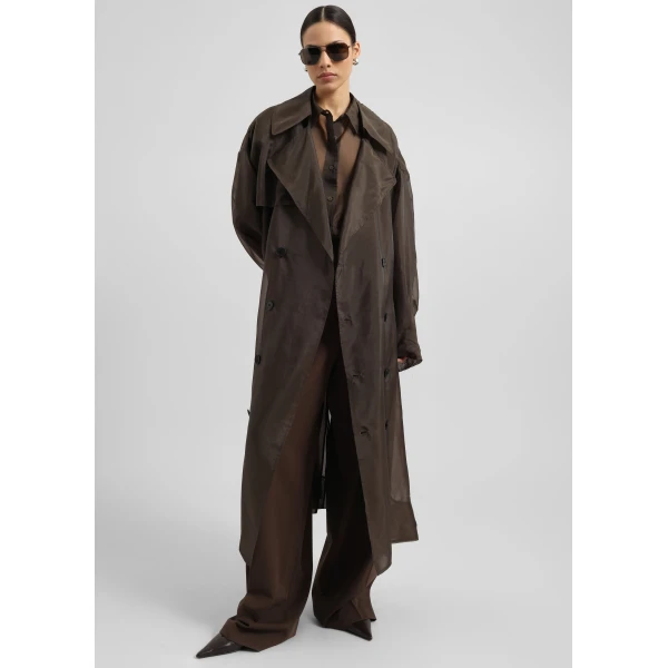 The Frankie Shop Mavis Oversized Sheer Trench - Brown - Oversized Minimalist Coats in Beige - Shop at Luxury Shoes 