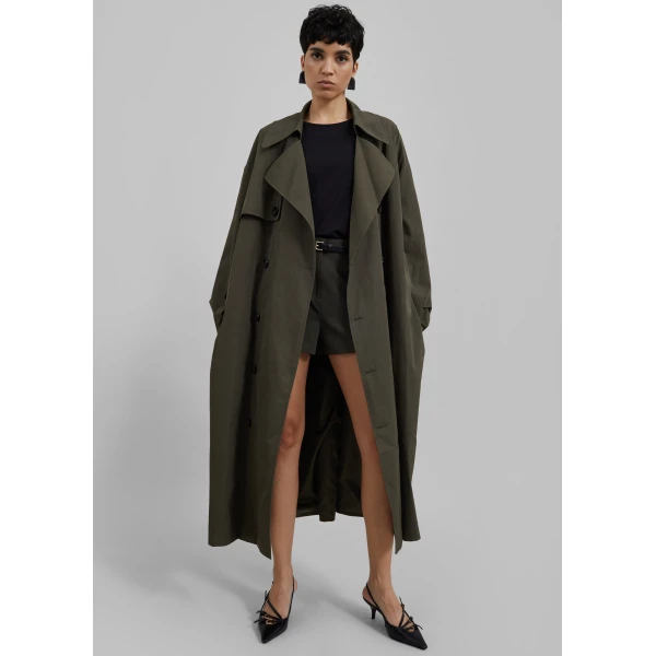 The Frankie Shop Mavis Oversized Trench - Khaki - Oversized Minimalist Coats in Green - Shop at Luxury Shoes 