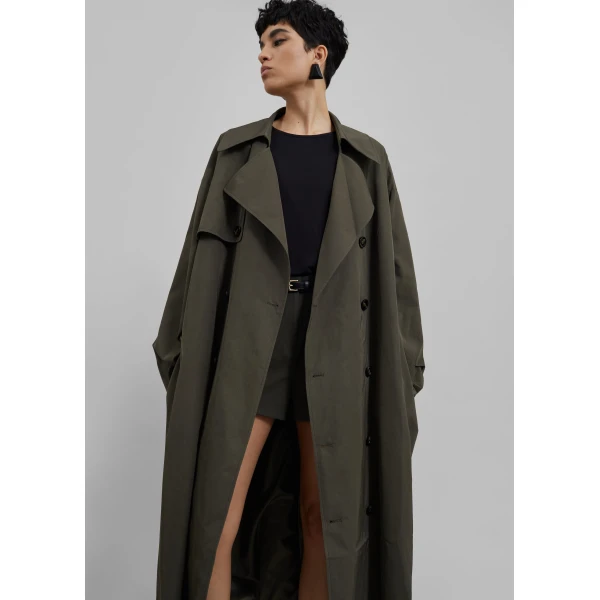 The Frankie Shop Mavis Oversized Trench - Khaki - Oversized Minimalist Coats in Green - Shop at Luxury Shoes 