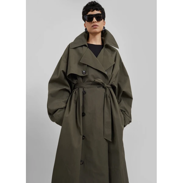 The Frankie Shop Mavis Oversized Trench - Khaki - Oversized Minimalist Coats in Green - Shop at Luxury Shoes 