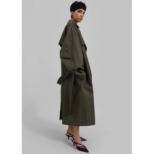 The Frankie Shop Mavis Oversized Trench - Khaki - Oversized Minimalist Coats in Green - Shop at Luxury Shoes 