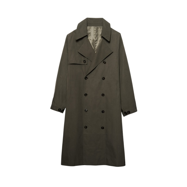 The Frankie Shop Mavis Oversized Trench - Khaki - Oversized Minimalist Coats in Green - Shop at Luxury Shoes 