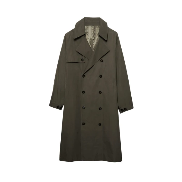 The Frankie Shop Mavis Oversized Trench - Khaki - Oversized Minimalist Coats in Green - Shop at Luxury Shoes 