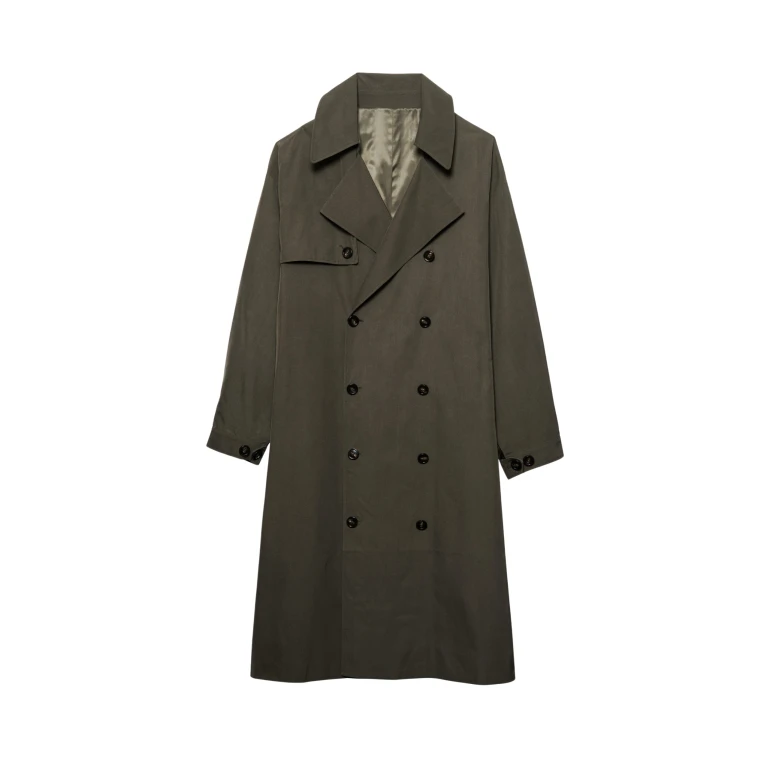 The Frankie Shop Mavis Oversized Trench - Khaki - Oversized Minimalist Coats in Green - Shop at Luxury Shoes 