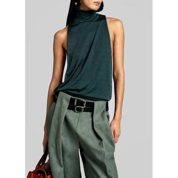 The Frankie Shop Maxen Mock Neck Bodysuit - Deep Green - Oversized Minimalist Bikini in Green - Shop at Luxury Shoes 