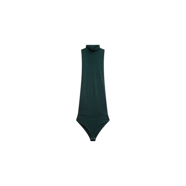 The Frankie Shop Maxen Mock Neck Bodysuit - Deep Green - Oversized Minimalist Bikini in Green - Shop at Luxury Shoes 