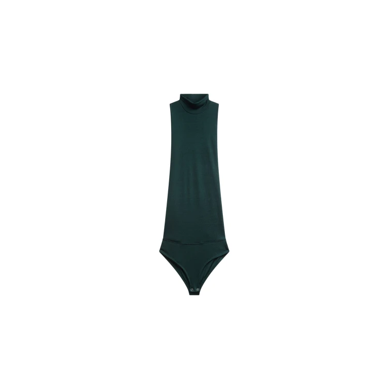 The Frankie Shop Maxen Mock Neck Bodysuit - Deep Green - Oversized Minimalist Bikini in Green - Shop at Luxury Shoes 